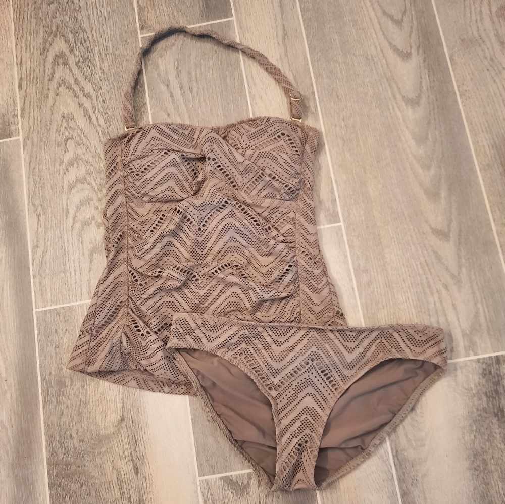 Leilani Swimwear Taupe Lace Tankini Set 6